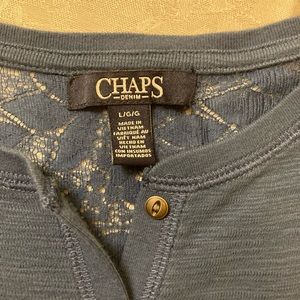 NWOT Chaps sz L navy top with lace detailing
